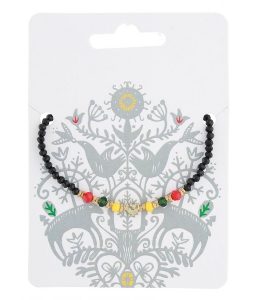 Juodų karoliukų apyrankė su širdele ir trispalve